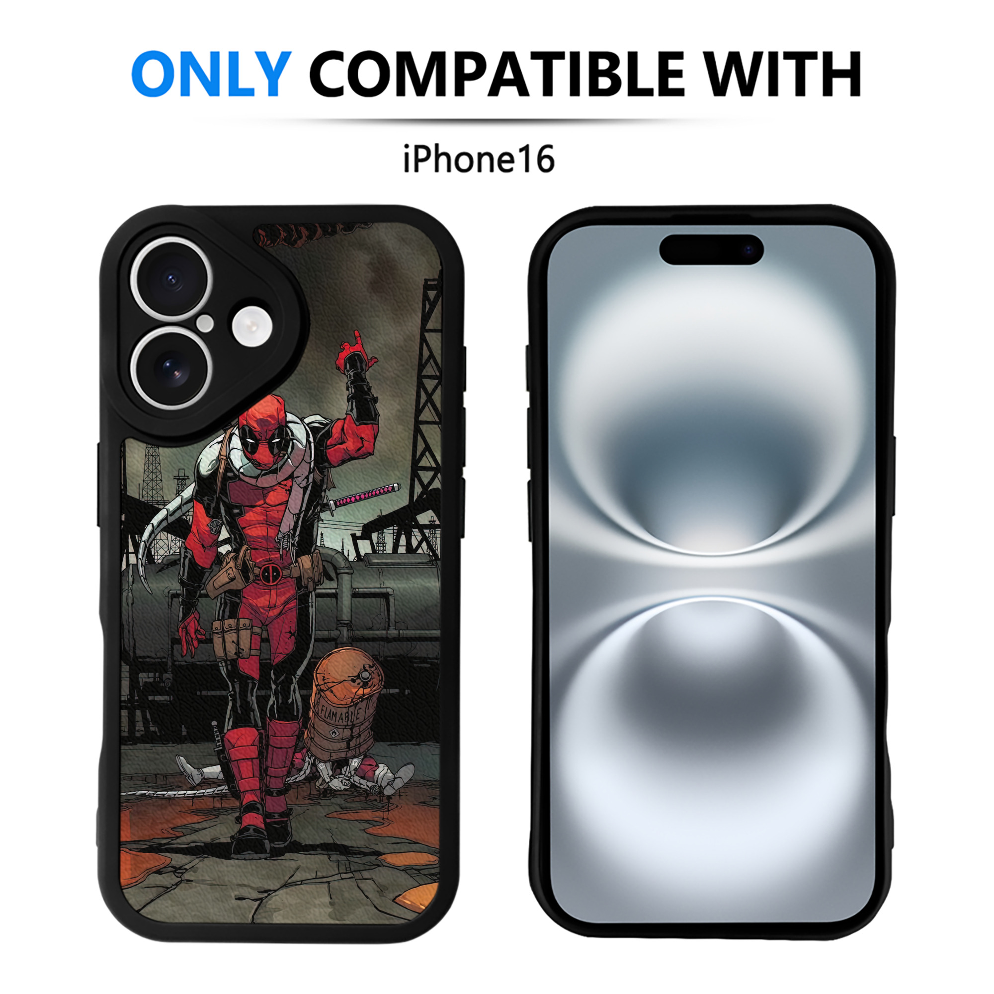（画像用） Deadpool デッドプール 【iPhone 16シリーズ対応】シリコンスマホケース（レザー調） 材質：シリコン